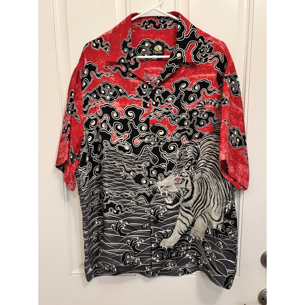 Anne Namba Hawaii Men's large Silk  Aloha Shirt Tiger retro rare unique